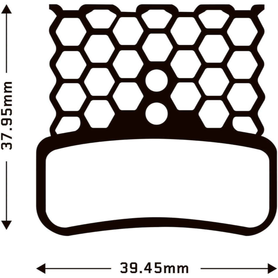 Aztec HexVent disc brake pad design diagram, compatible with Shimano disc brake pads dimensions 39.45mm x 37.95mm.
