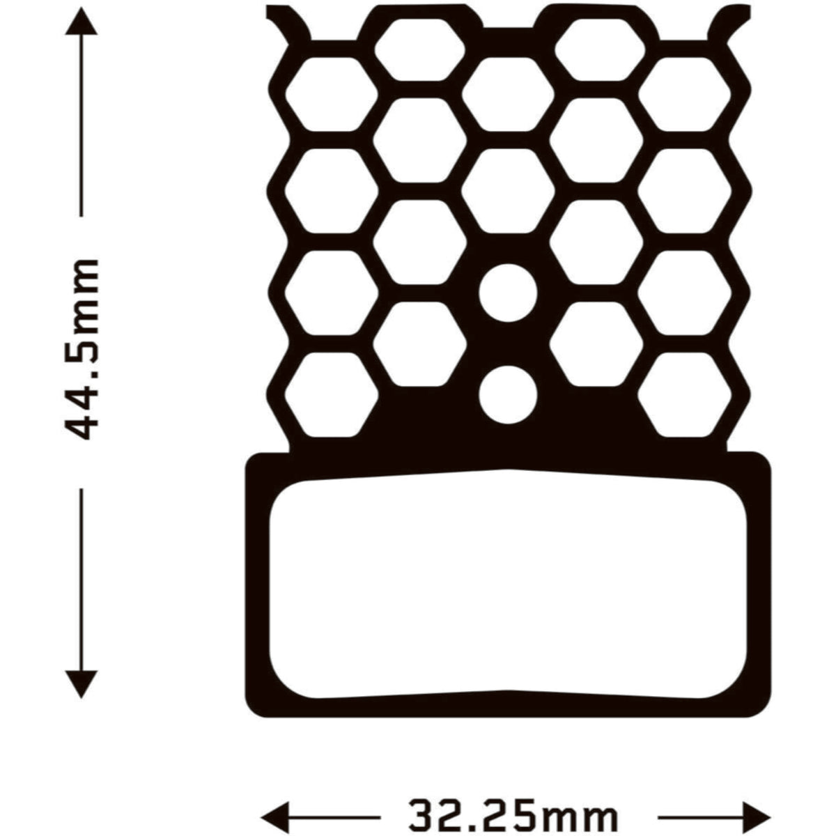 Aztec HexVent Disc Brake Pad design, compatible with Shimano XTR XT SLX disc brake pads, dimensions 44.5mm x 32.25mm.