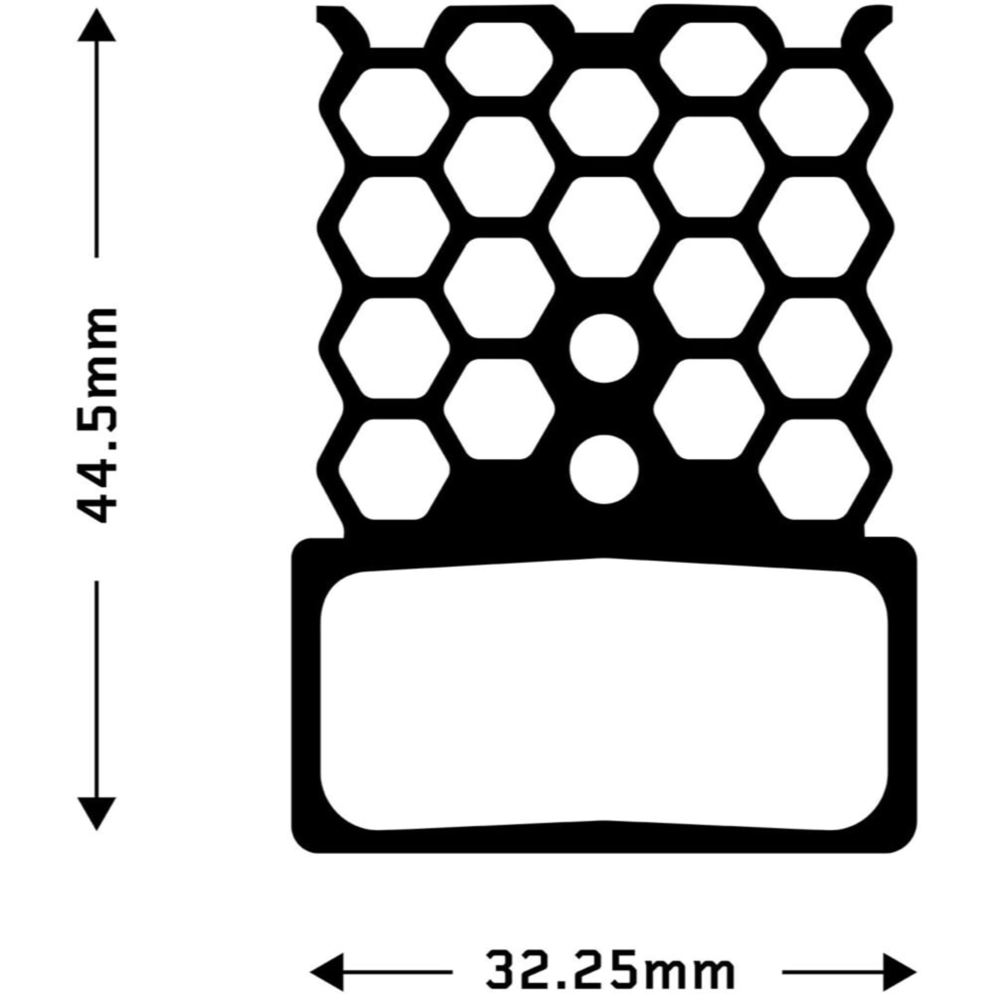 Aztec HexVent Disc Brake Pad design, compatible with Shimano XTR XT SLX disc brake pads, dimensions 44.5mm x 32.25mm.