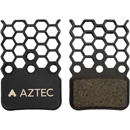 Aztec disc brake pads for SRAM featuring a hexagonal design and patented heat control system.