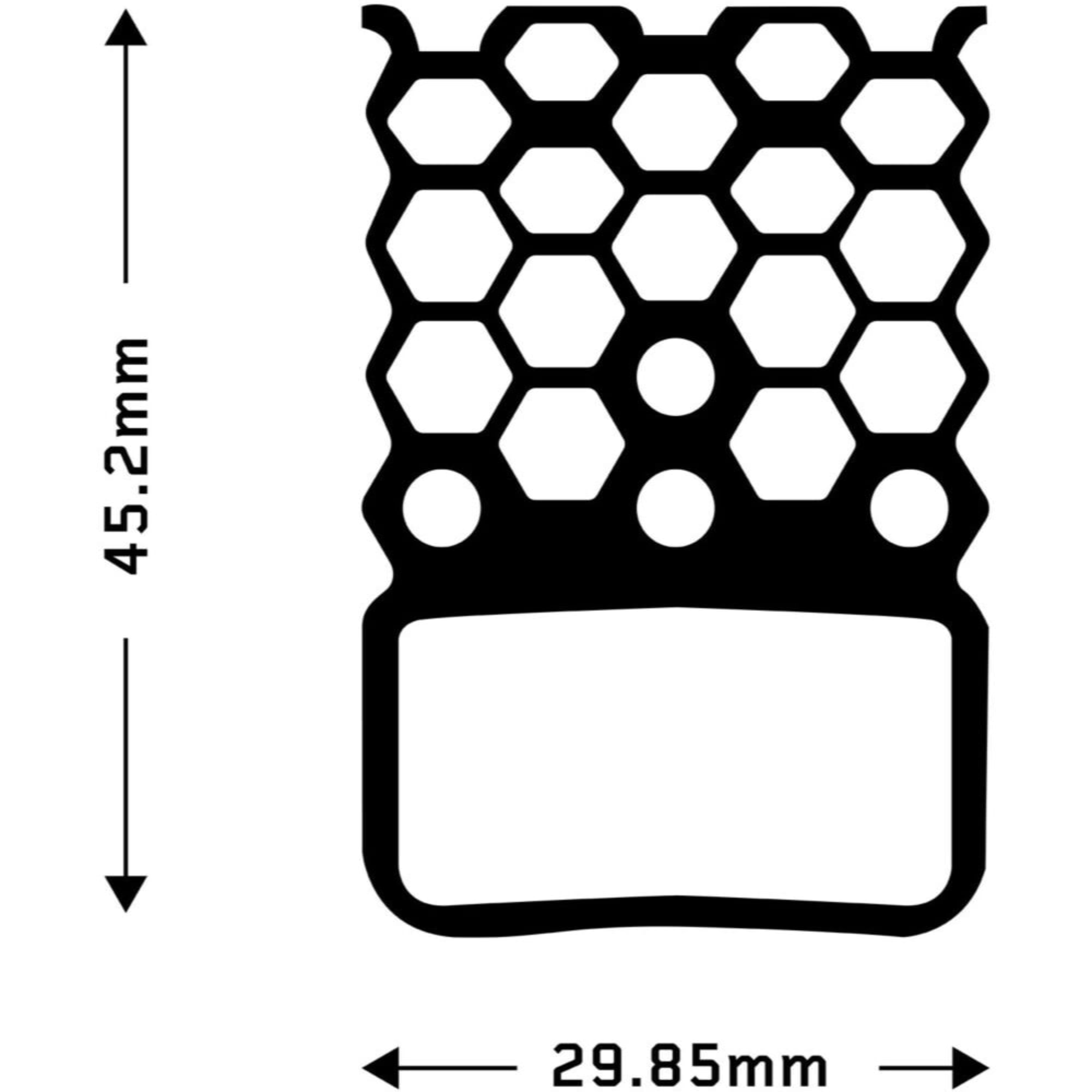Aztec disc brake pads for SRAM design illustration showing hexagonal pattern and dimensions.