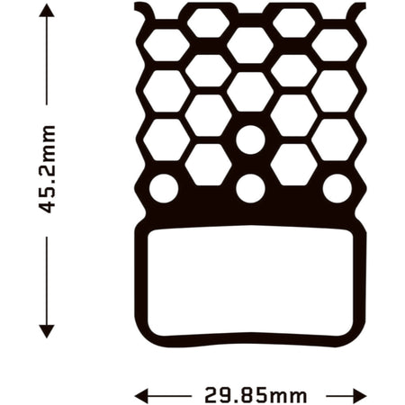 Aztec disc brake pads for SRAM design illustration showing hexagonal pattern and dimensions.