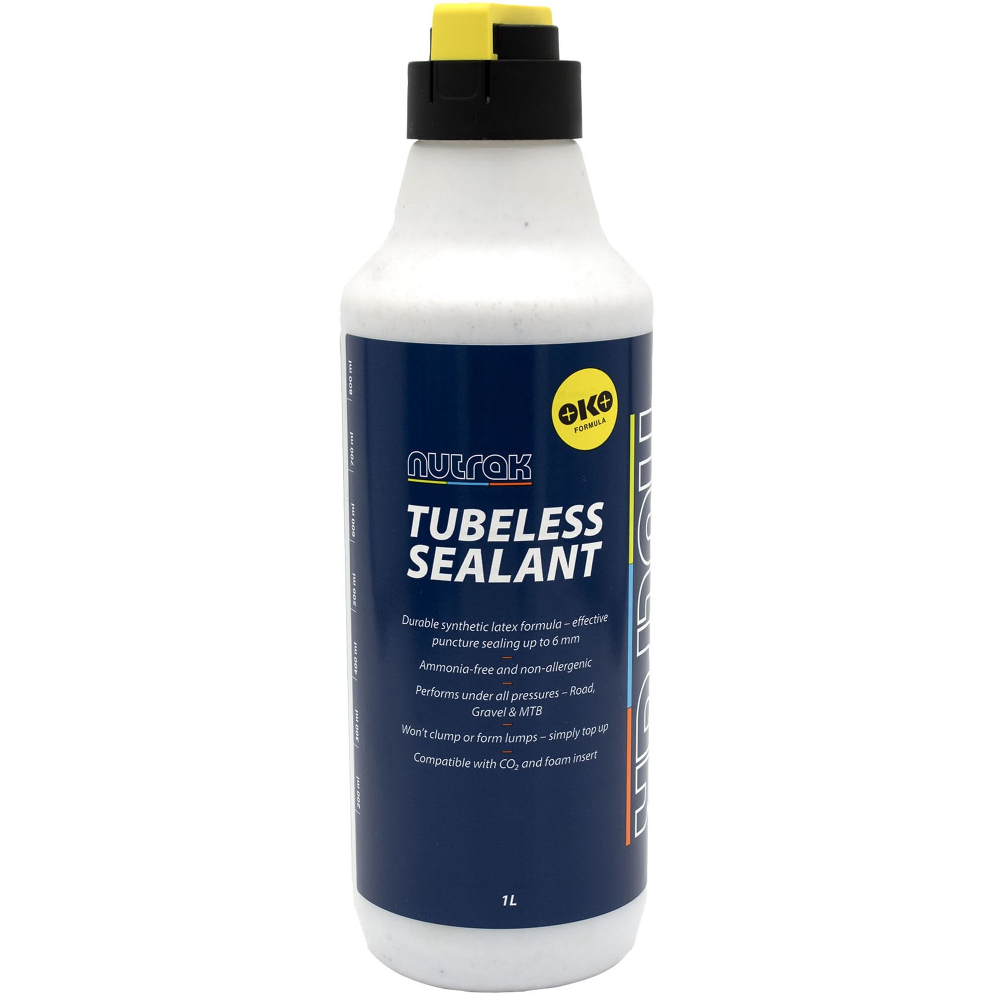 Nutrak Tubeless Bicycle Tyre Sealant bottle, synthetic latex for effective puncture protection in tubeless tyres.