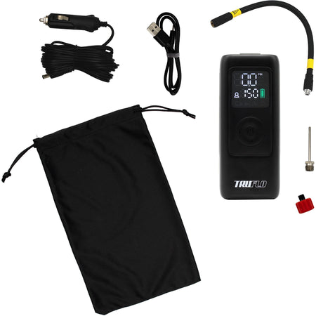 Electron Max electric pump for bikes and scooters with digital display and accessories for inflation.