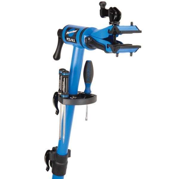 Park Tool PCS-10.3 deluxe home mechanic bike stand with adjustable clamp design and height features.