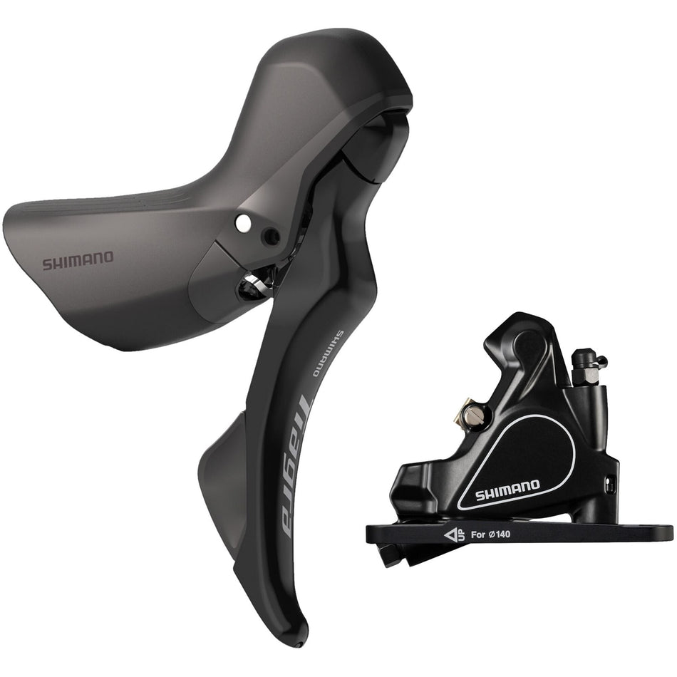 Shimano Tiagra 11 speed hydraulic brake levers paired with BR-RS405 flat mount caliper.