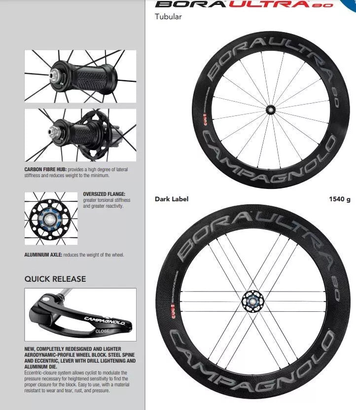 Campagnolo Bora Ultra 80 Tubular Rim Brake Carbon Wheelset - WH12-BOTFR80DK