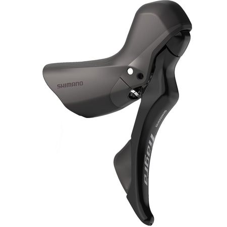 Shimano Tiagra hydraulic shift levers side view showcasing ergonomic design and controls for 11-speed shifting.