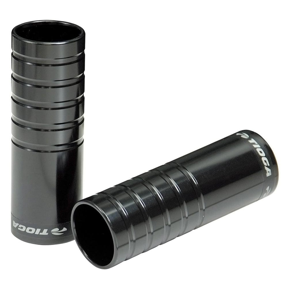 Tioga MX Comp BMX bike foot pegs in black, featuring Cr-Mo semi ribbed design and 14-10mm adaptors.