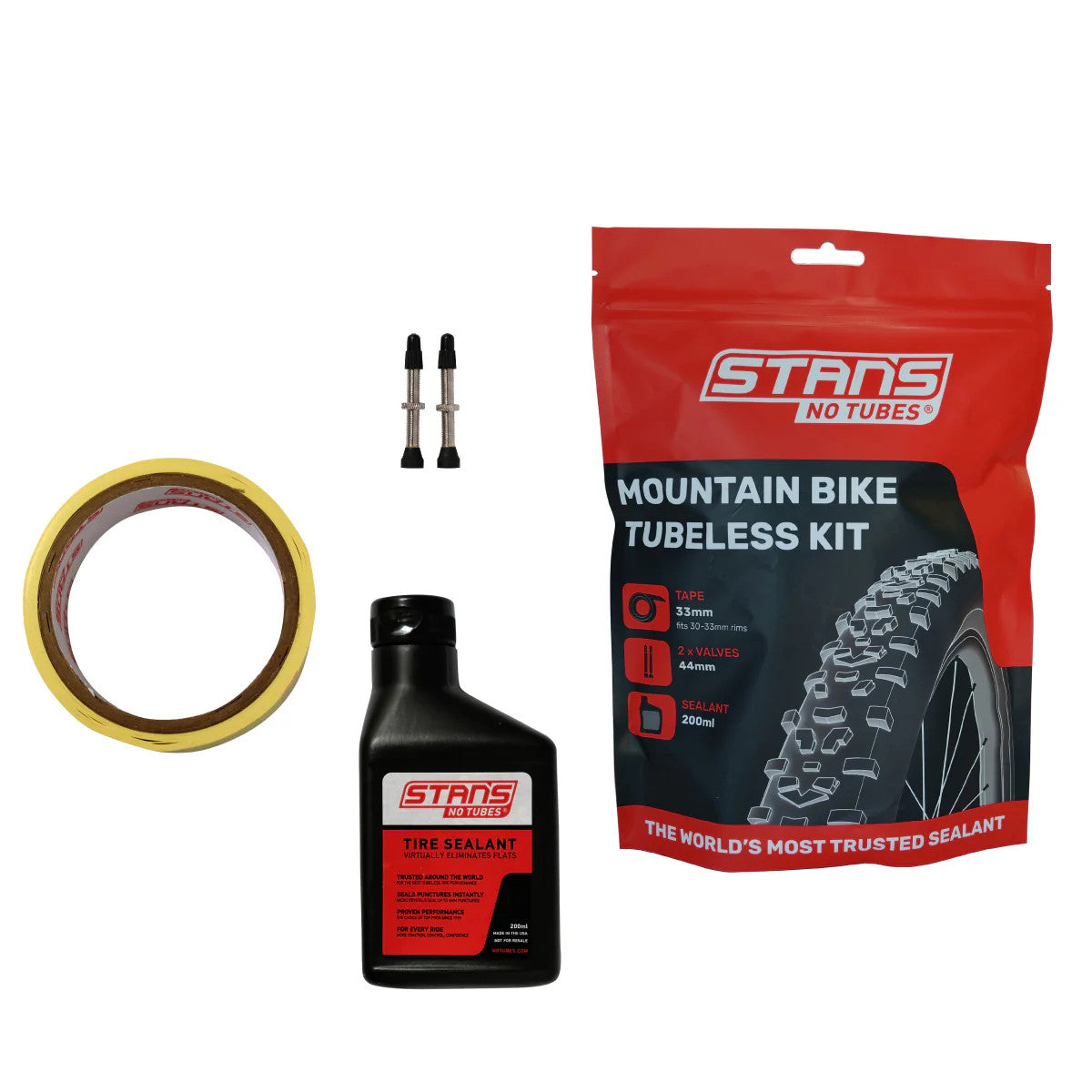 Stan's No Tubes MTB Tubeless Conversion Kit - Includes Valves , Sealant & Rim Tape