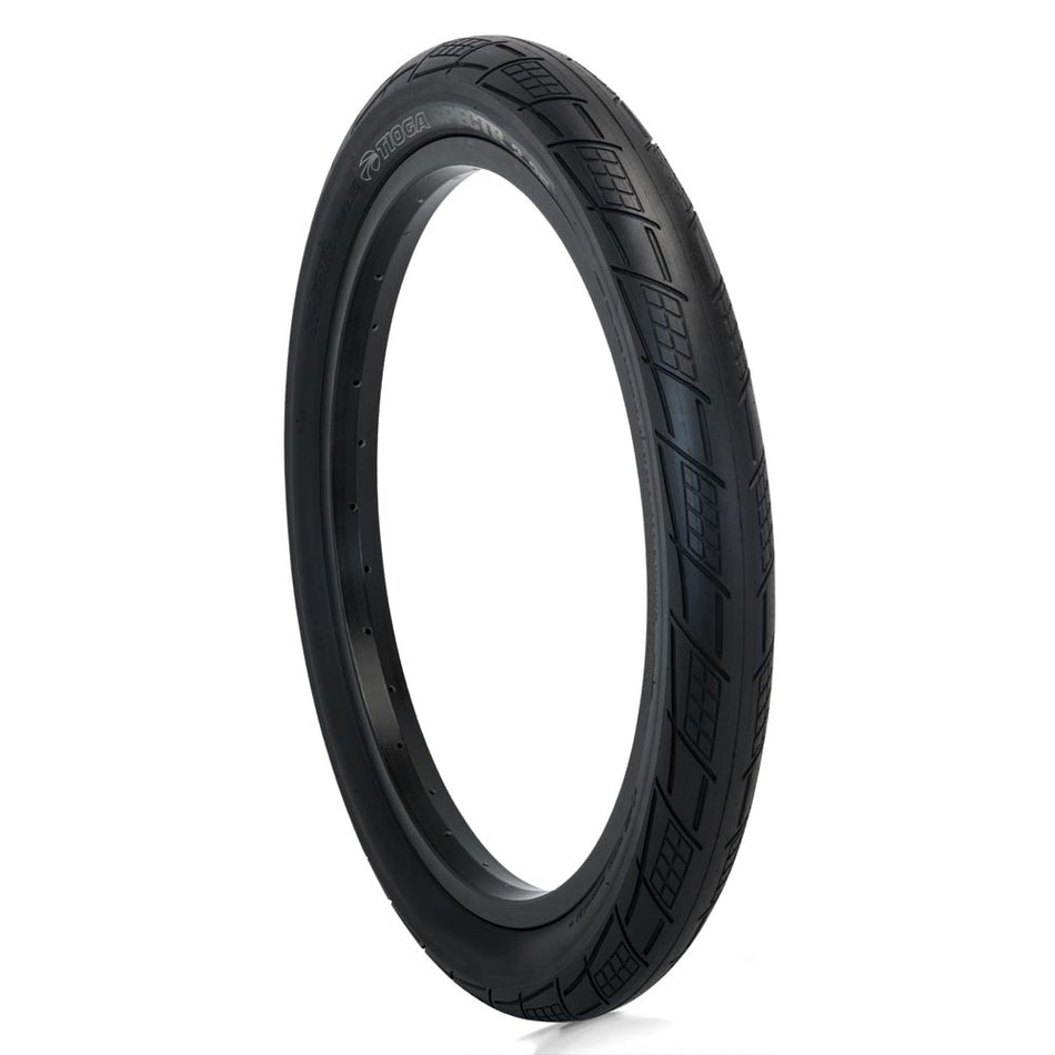 Tioga BMX street wired tyre 20x2.25 showcasing its sleek design and unique tread for optimal performance.