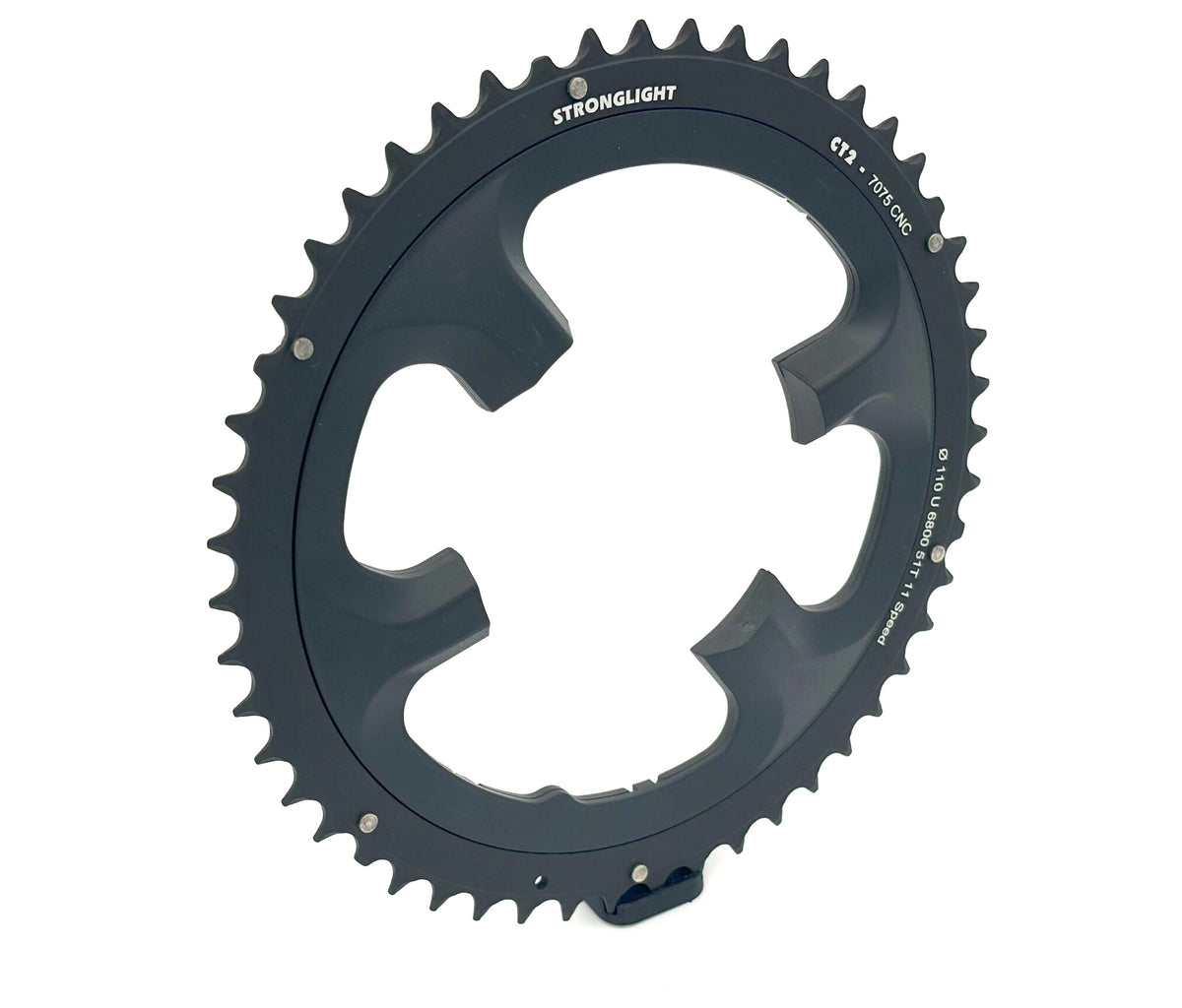 Ultegra 6800 compatible chainring featuring Stronglight design, 110 BCD, and black color for Shimano performance.