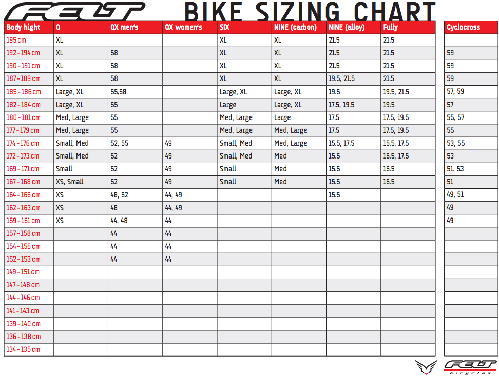 Felt Bike Size Chart on Sale - tundraecology.hi.is 1703269081